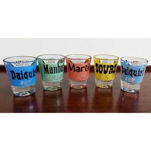 Federal Glass Shot Glass Set MCM | Cocktail Recipe Glasses, Colorful Barware